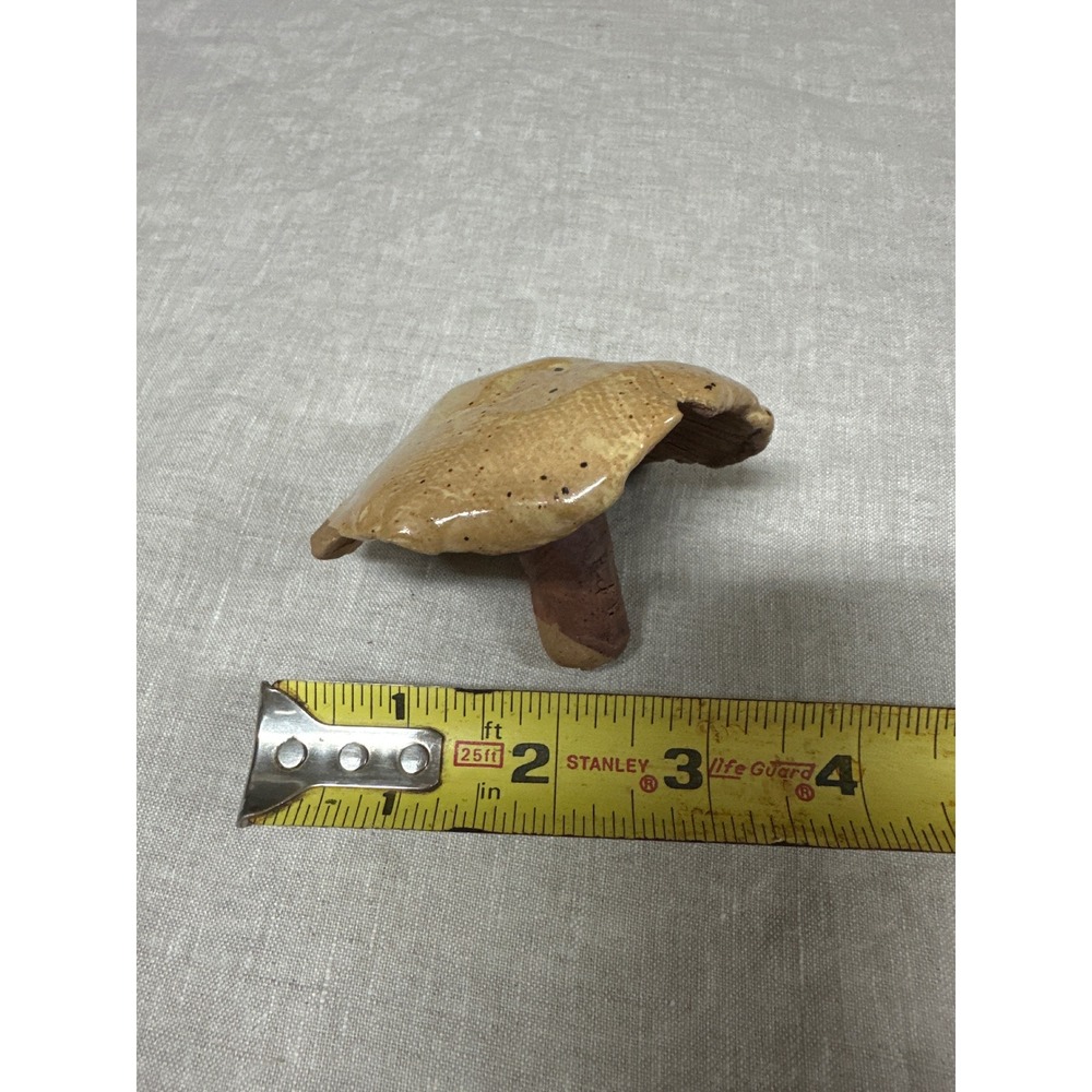Handmade Studio Pottery Mushroom Figurine Tan Brown Speckled Ceramic Fungi 3in